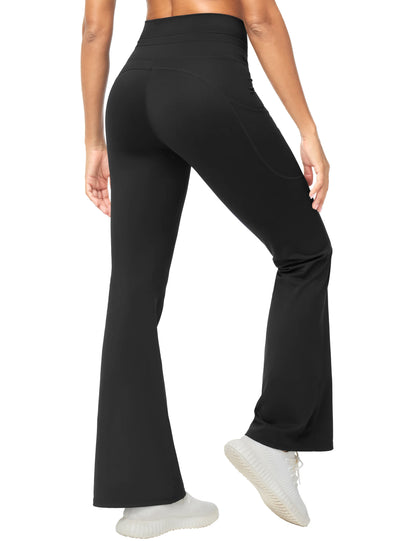 THE GYM PEOPLE Women's High Waisted Drawstring Flare Leggings Workout Soft Stetchy Bell Bottom Yoga Pants with Pockets