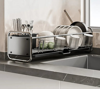 Stainless Steel Dish Rack | Narrow Kitchen Utensil Drainer & Countertop Cutlery Holder