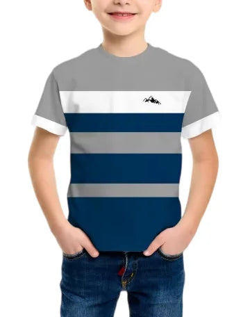 New Striped Short-sleeve T-shirt for Boys and Girls, Summer Colour-block Casual Top, Versatile Basic Shirt for Older Children
