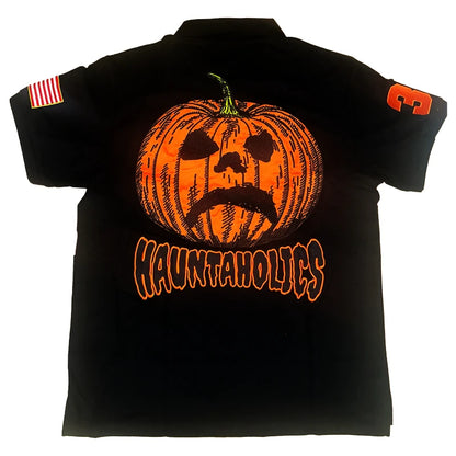 Y2K Haunted Polo Shirt - Halloween Devil Pumpkin Embroidery Gothic Streetwear - ZOOMNSTORE
