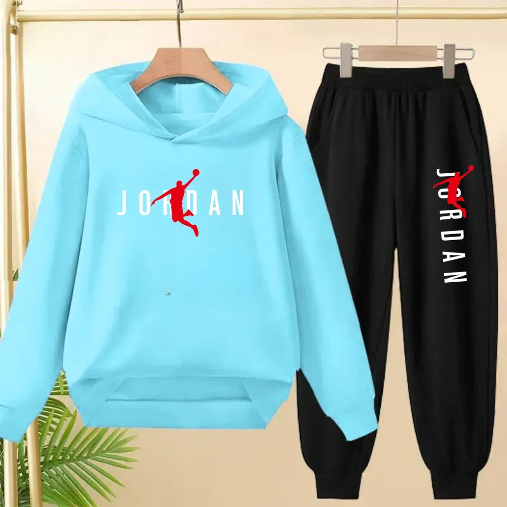 Children's Sportswear Set with Hoodie Sweatshirt And Long Pants Suitable for Kids Aged 3-13 Years Old for Engaging in Sports
