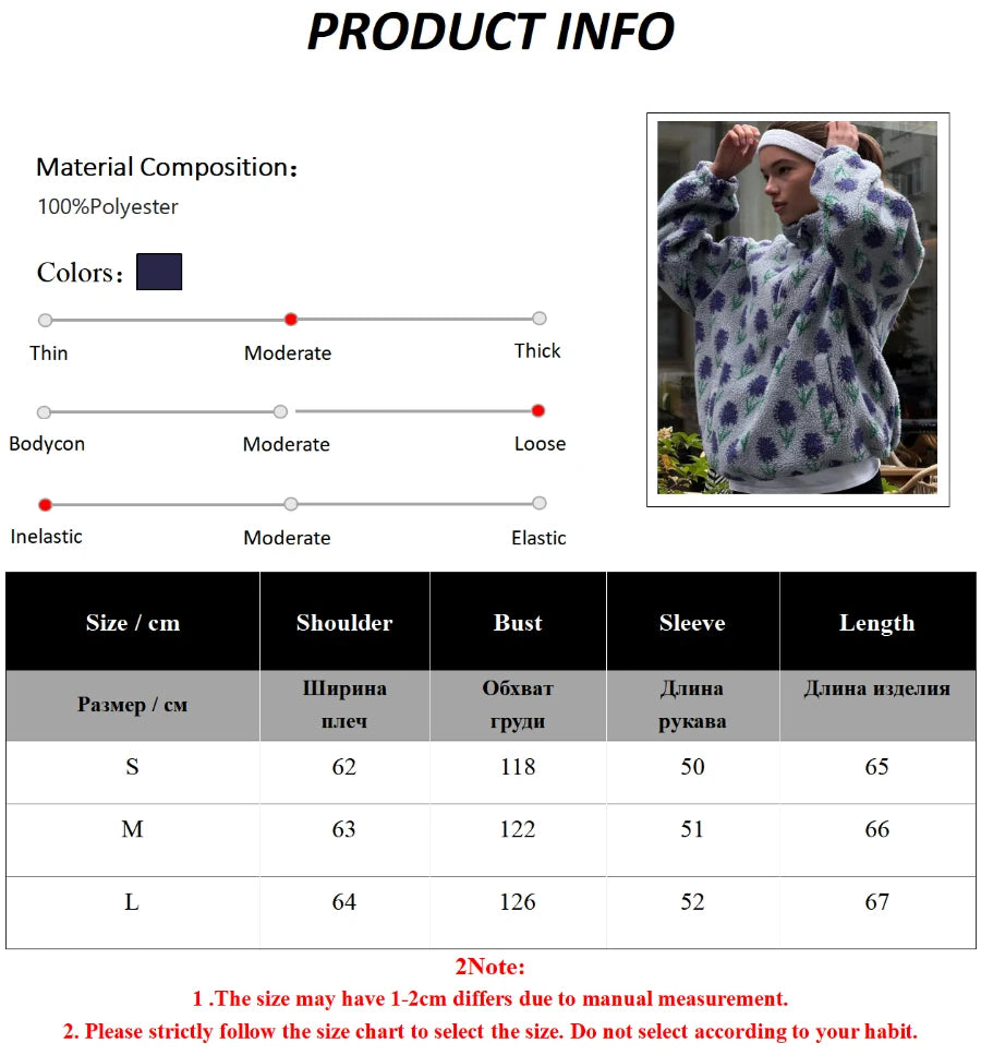 Bornladies Women's Autumn Winter New Fleece Jacquard Sweatshirt Half Zip Loose Hoodies High Neck Sweatshirt