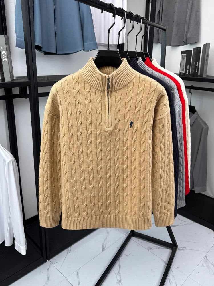 High end luxury brand zipper sweater men's designer new fashion classic Paul Pony embroidery winter warm plush knitted pullover
