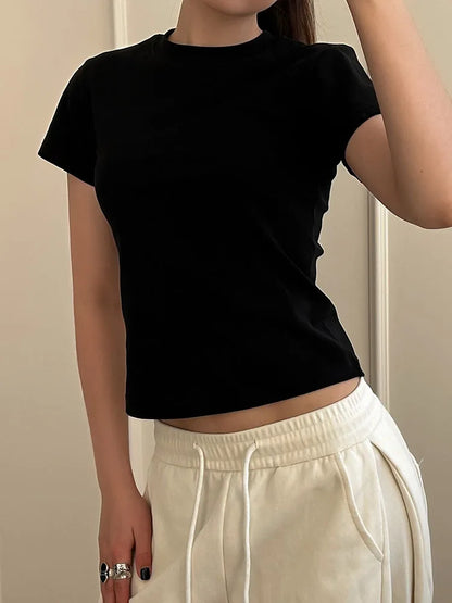 Basic T Shirts Women Cotton Slim Fit White Tops Summer Black Tees Crew Neck 100% Cotton T Shirt For Women Plain T-shirts Soft