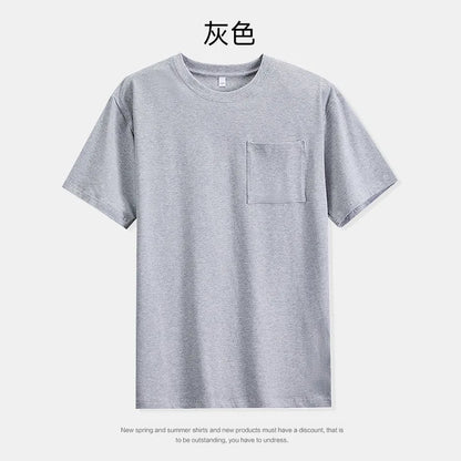 Mens Womens Cotton Pocket Short Sleeve Fashion Soft White Black Loose Fit Tee Shirt Tops High Qualtity Breathable Leisure Tops