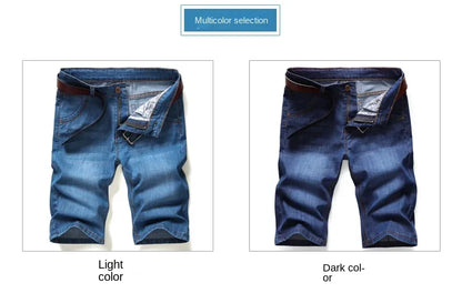 Men's Denim Shorts - Casual Summer Knee Length Multi-Pocket Elastic Waist