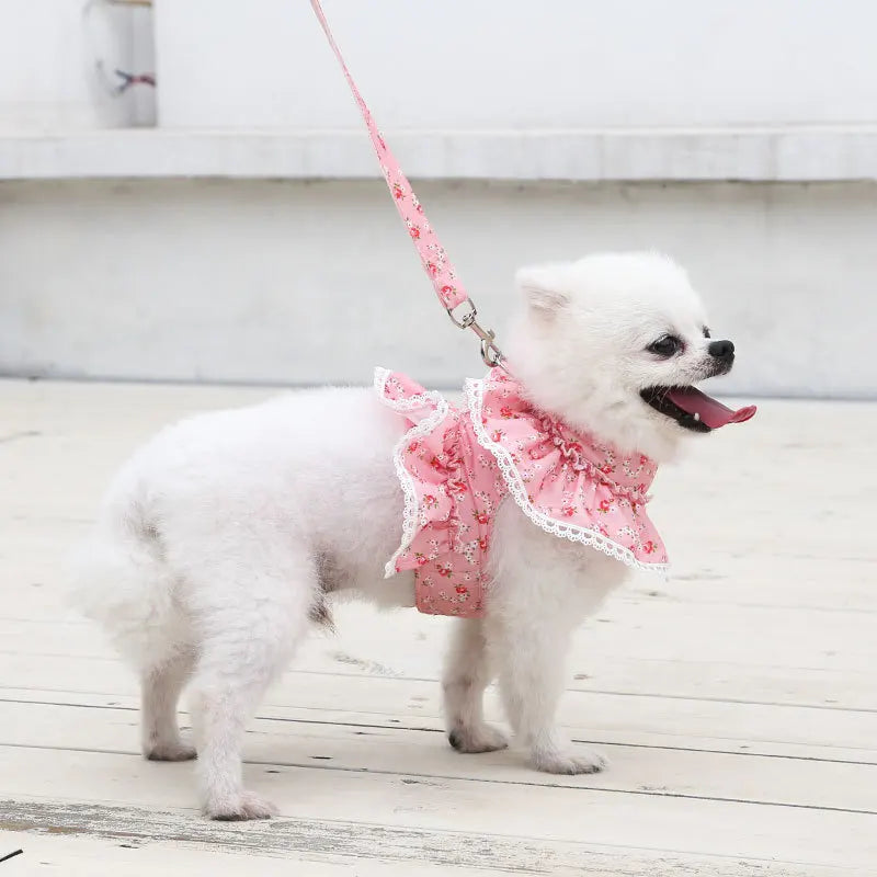 Pets Coller Harness Small Medium Dog Chihuahua Pomeranian Accessories Ins Style Collar with Strap Floral Puppy Leash Pet Harness