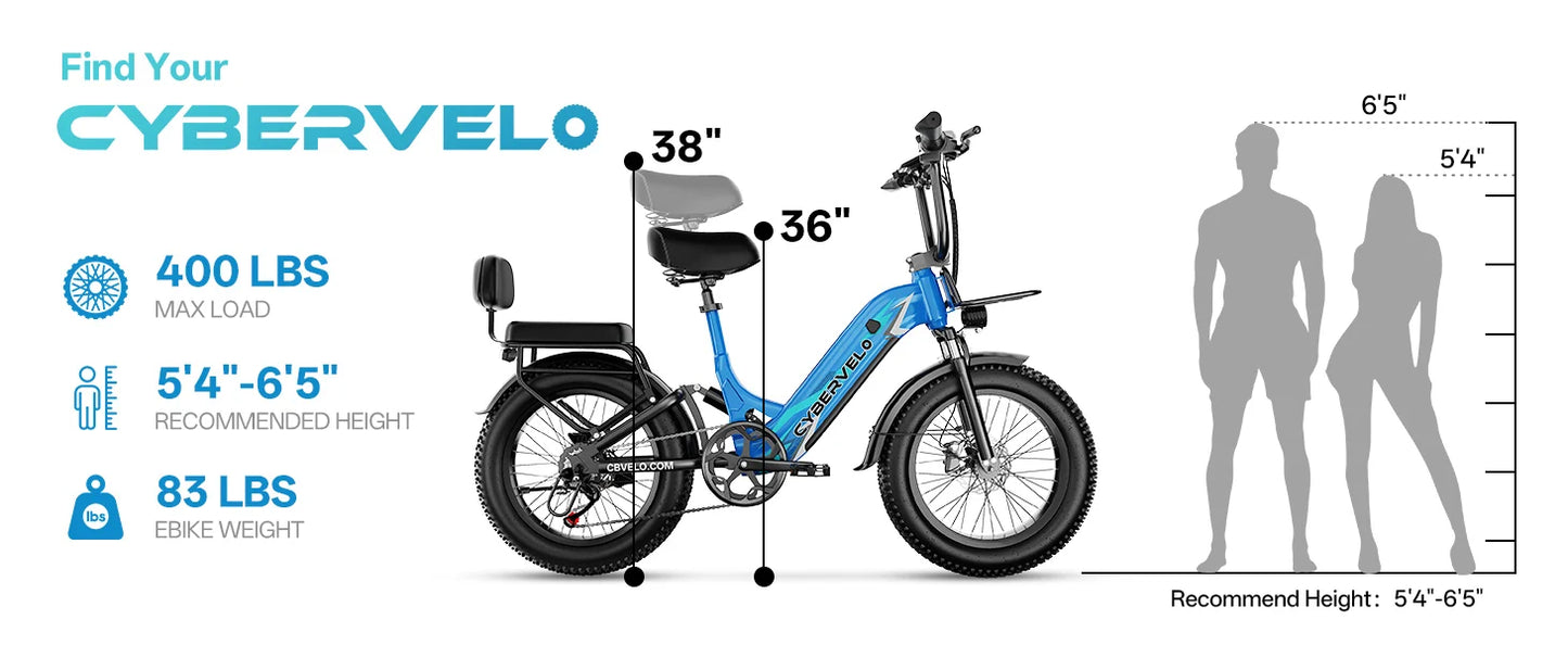Cybervelo 20" Step-Thru Commuter, 1500W Peak 20ah Battery 80 Miles Long Range E-bike, 7-Speed Shift Adult Electric Bike EK12 EK8