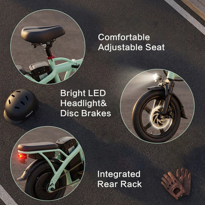 Hisent electric folding bike, 14 inches, 500W brushless motor, 48V 10AH/17.5AH battery available, different models.