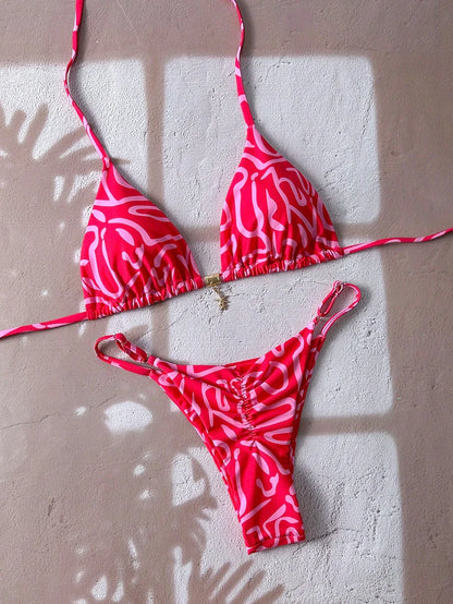Leopard Push Up Bikinis - Two Piece Micro Bikini Sets With Wire Free Halter Neck