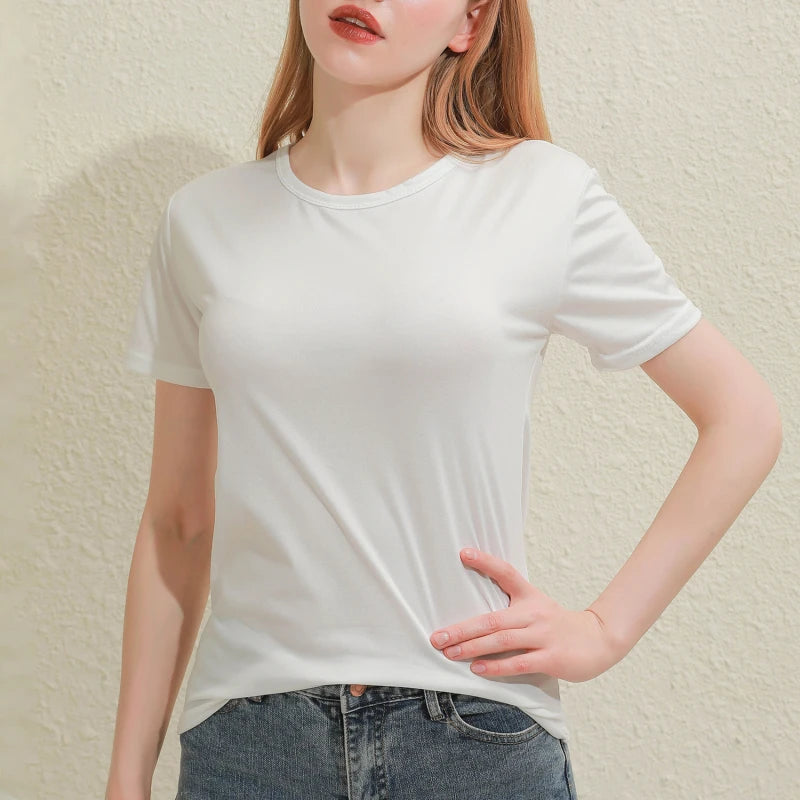 Women's Cotton V-Neck T-Shirt – Slim-Fit Solid Tee (Black/White)
