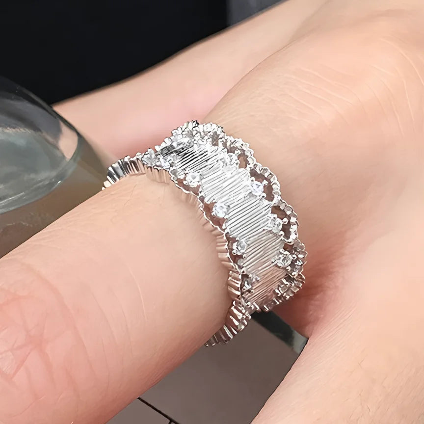 Sterling Silver Rings Adjustable Vintage Hip Hop Couples Silver Bands | Hollow Line Design