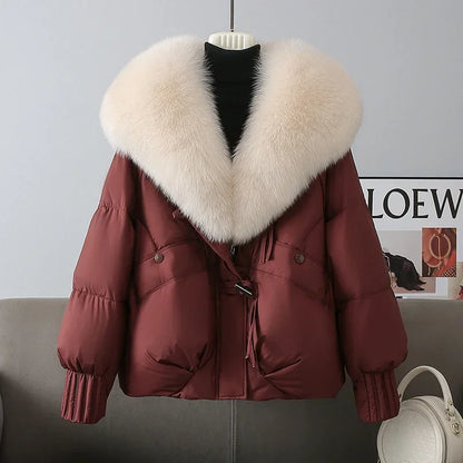 2026 Winter Thicke Warm Women's Parkas Removable Fur Collar Bread Coat Loose Chic Down Cotton Padded Casual New Coat Outwear
