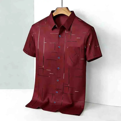 2026 High-Quality Men's Casual Fashion Shirt Short Sleeve Button-Down with Geometric Pattern