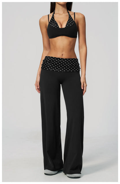 Women's Wide Leg Yoga Pants Breathable Sports Fitness Bell-bottoms High Waist Striped Yoga Pants Polka Dot Workout Flared Pants