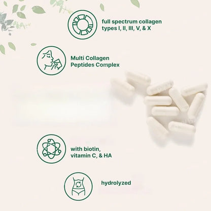 Multi Collagen Pills 240 Capsules | Type I II III V X | Hydrolyzed Protein Peptides with Biotin Hyaluronic Acid & Vitamin C
