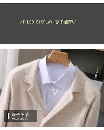 New Mink Wool Cardigan Men's Padded Sweater Coat Business Casual Knitted Cashmere Sweater Coat
