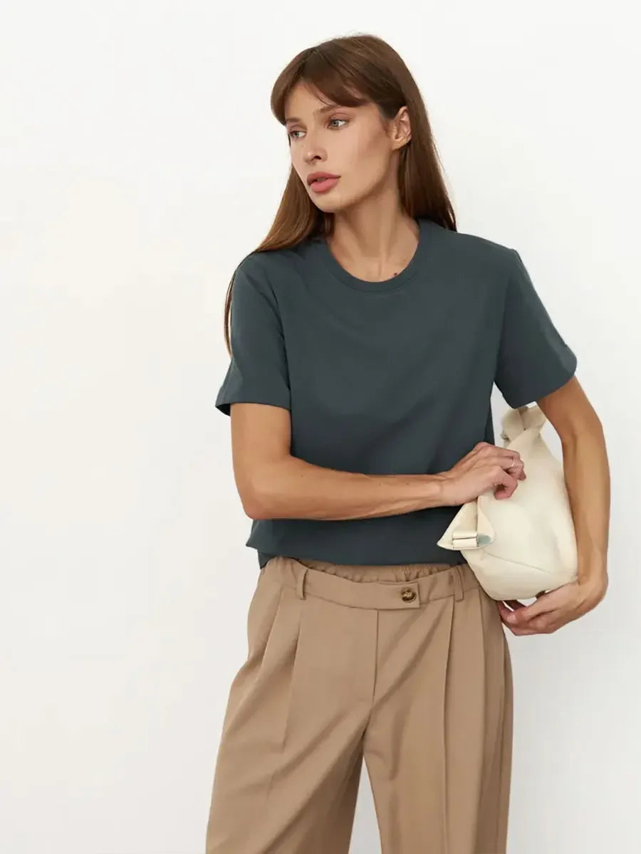Cotton Womens T-Shirt - Summer Short Sleeve Loose Basic Top