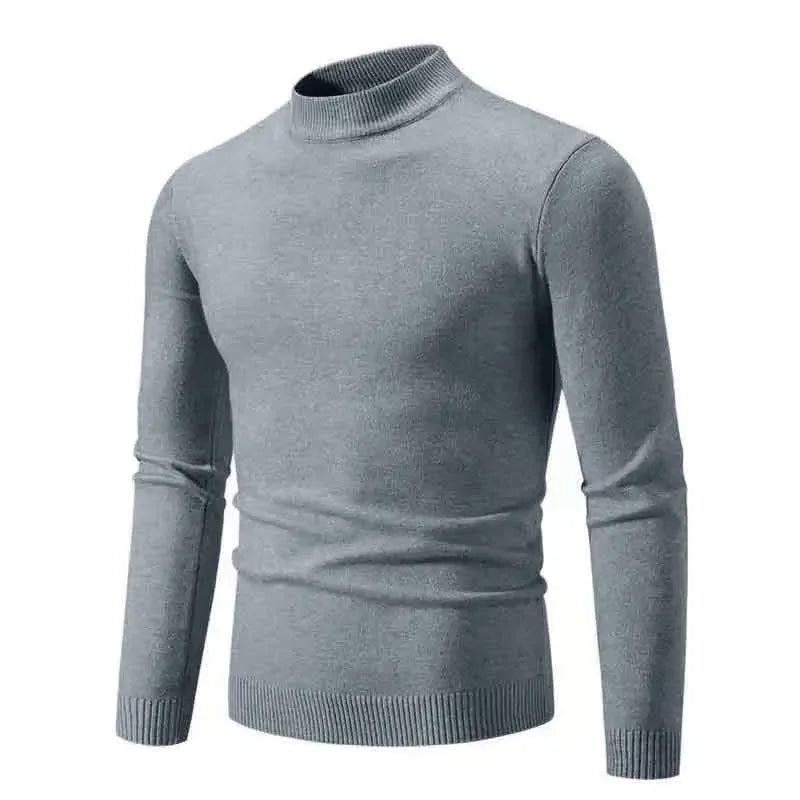 New Sweatwear Men's Half Neck Basic Solid Color Sweaters Round Neck Elastic Pullovers Warm Autumn Knitted Oversized Sweater Men