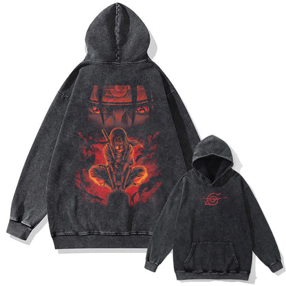 Men Washed Hoodie Hip Hop Streetwear Anime Naruto Printed Hooded Pullover Harajuku Sweatshirt Cotton Vintage Hoodies
