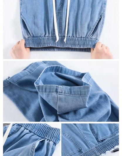 Summer Thin Soft Silk Loose Straight Leg Jeans Women's High Waist Wide Leg Pants Comfortable Breathable Casual Trousers