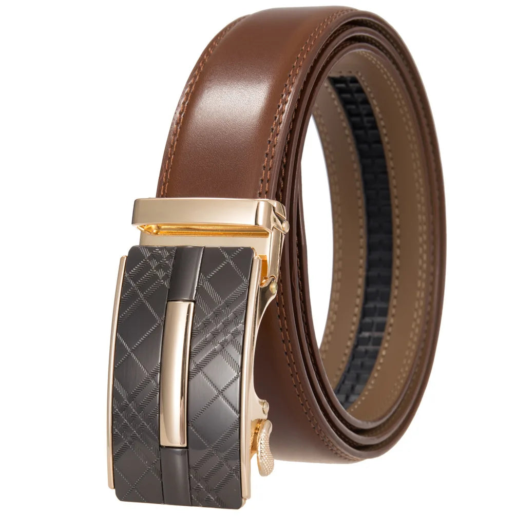 Men's Leather Belt - Genuine Brown Leather With Automatic Buckle | Business Casual