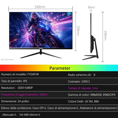 24 Inch Gaming Monitor - 1080P IPS Panel, 180Hz Refresh Rate, HDR Display, Eye Care Technology