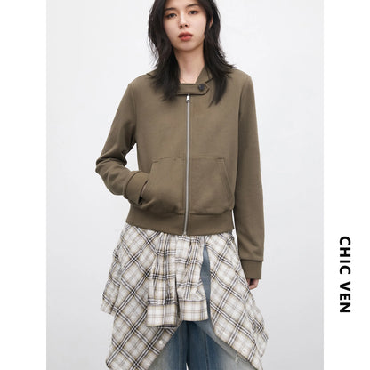 CHIC VEN Fashion Women Sweatshirts Solid Slim New Hooded Warm Female Jacket Short Sportswear for Woman Spring Autumn 2026