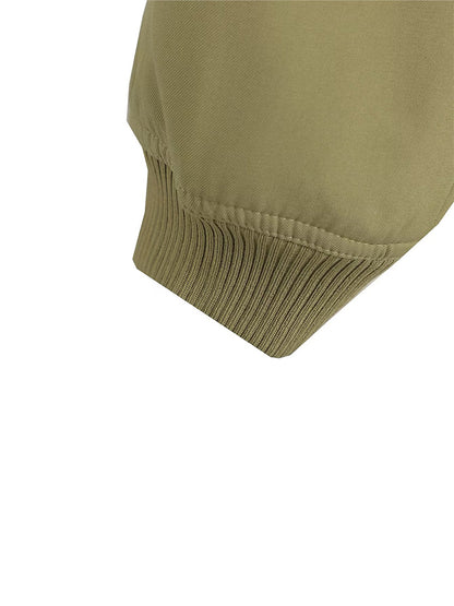 Women Bomber Jacket - Solid V Neck Single Breasted Polyester Coat With Pockets