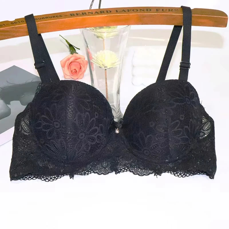 Lace Bra for Women Big Cup 1/2 Sexy Floral Underwire Underwear Ladies Push Up Thin Bra Half Cup 36-42C Black Gather Brassiere