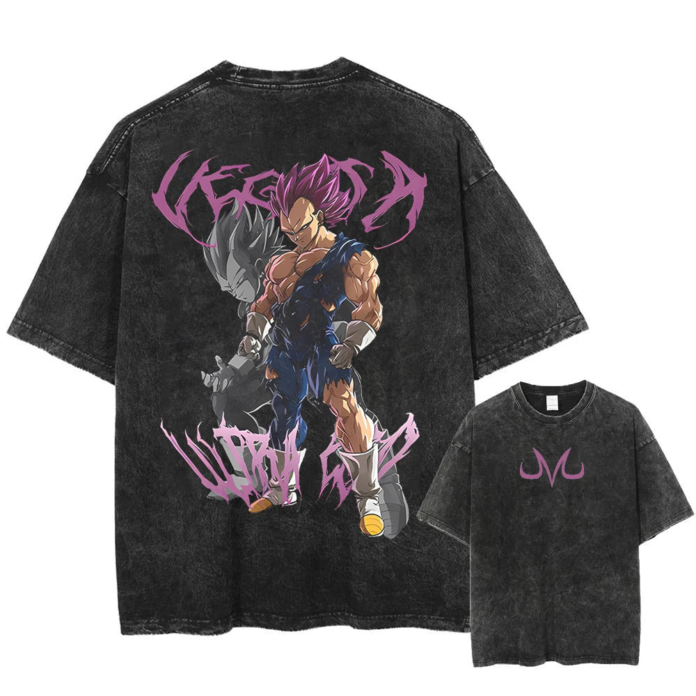 T-shirt Men's Street Clothing Dragon Ball Cartoon Pattern Vintage T-shirt Neutral Casual White Cotton Women T-shirt Top