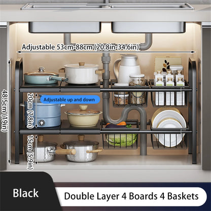 Expandable Under Sink Organizer - Multi-Use Cabinet Storage Rack with Removable Baskets - ZOOMNSTORE