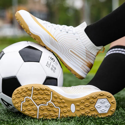 Men Football Boots – Lightweight Leather Soccer Shoes With Ankle Support Cleats