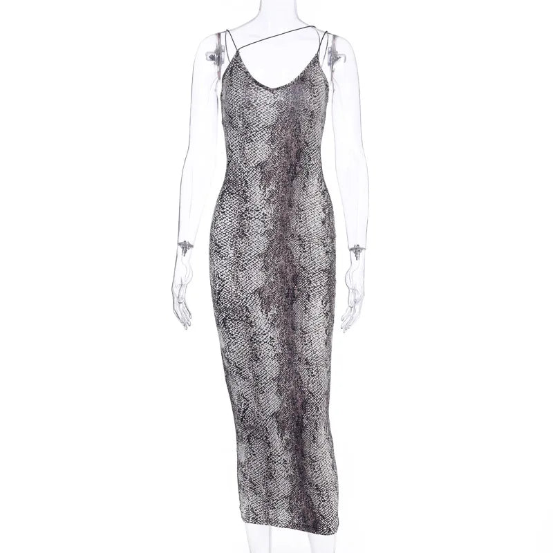 Leopard Sleeveless Dress - Slim Fit High Waist Spaghetti Strap Summer Party Gown