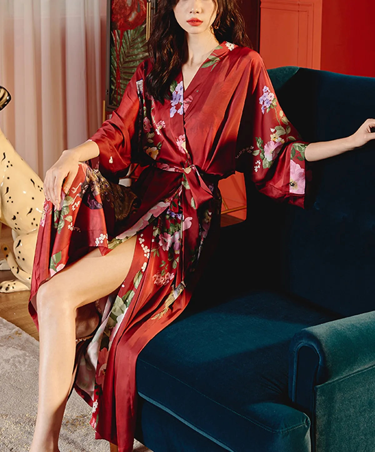 Daiwor Kout Silk Satin Robe for Women Long Japanese Kimono Robe Lightweight Soft Bathrobe Summer Luxury Dressing Gown