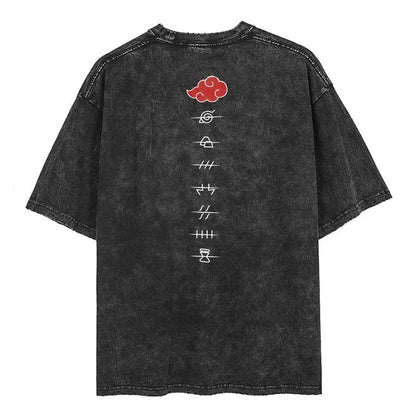 Men Streetwear Tshirt Japanese Naruto Anime Graphic T-Shirt Cotton Harajuku Washed T Shirt Summer Hip Hop Tops Tees Black
