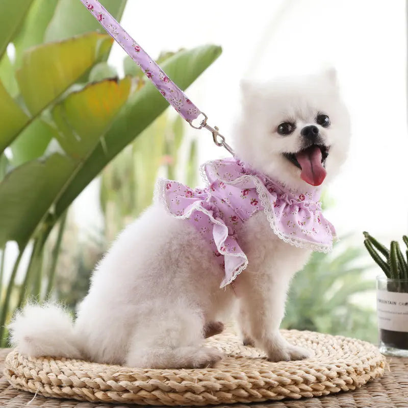 Pets Coller Harness Small Medium Dog Chihuahua Pomeranian Accessories Ins Style Collar with Strap Floral Puppy Leash Pet Harness