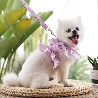 Pets Coller Harness Small Medium Dog Chihuahua Pomeranian Accessories Ins Style Collar with Strap Floral Puppy Leash Pet Harness
