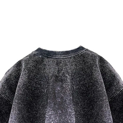 Acid Washed T-Shirt - Men's Streetwear Tee With Bamboo Leaf Print | Oversized Loose Fit