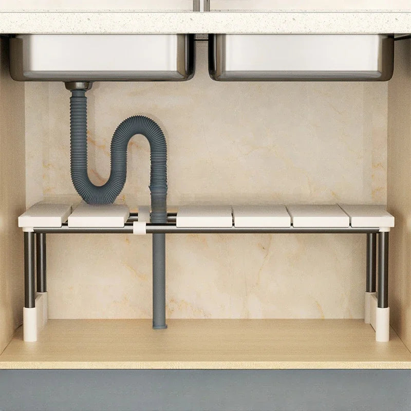 Expandable Stainless Steel Kitchen Sink Storage Rack - Multi-Layer Cabinet Organizer - ZOOMNSTORE
