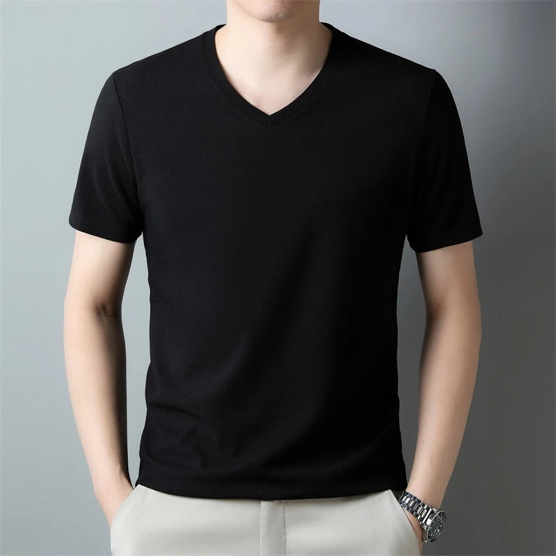 Men's V Neck T-Shirt – Lightweight Summer Shirt With Breathable Waffle Texture