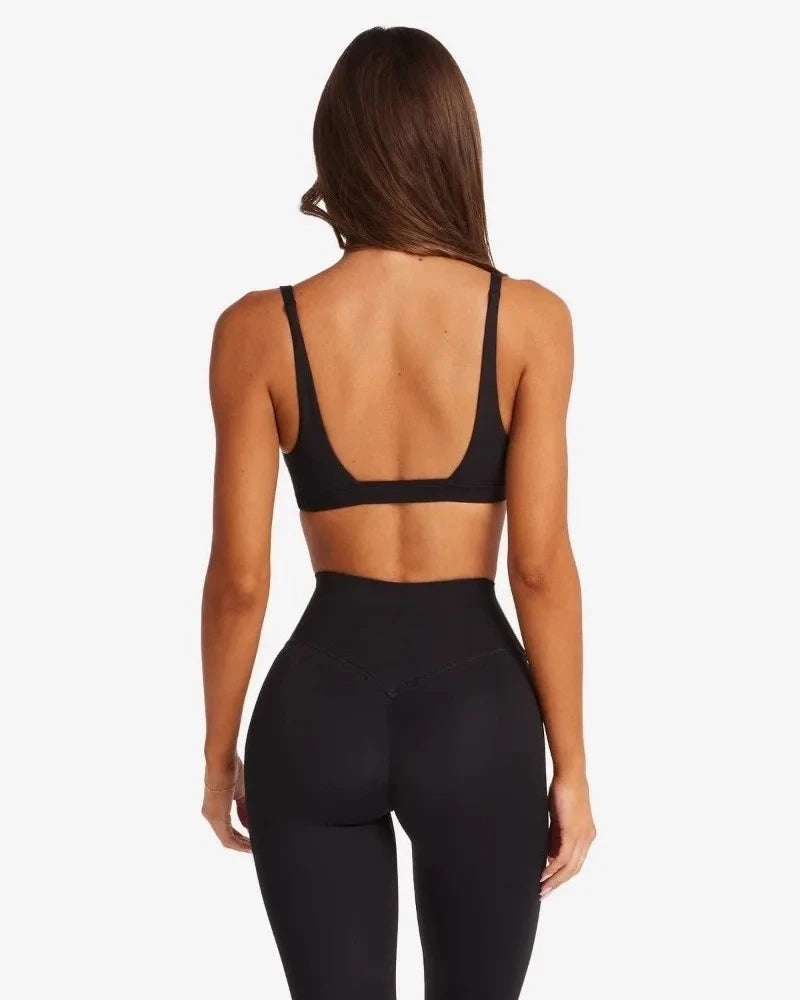 C-B Style V-Neck Sports Bra & High Waist Yoga Shorts/Leggings Set Women's Fitness Gym Pilates Activewear Workout Sportswear