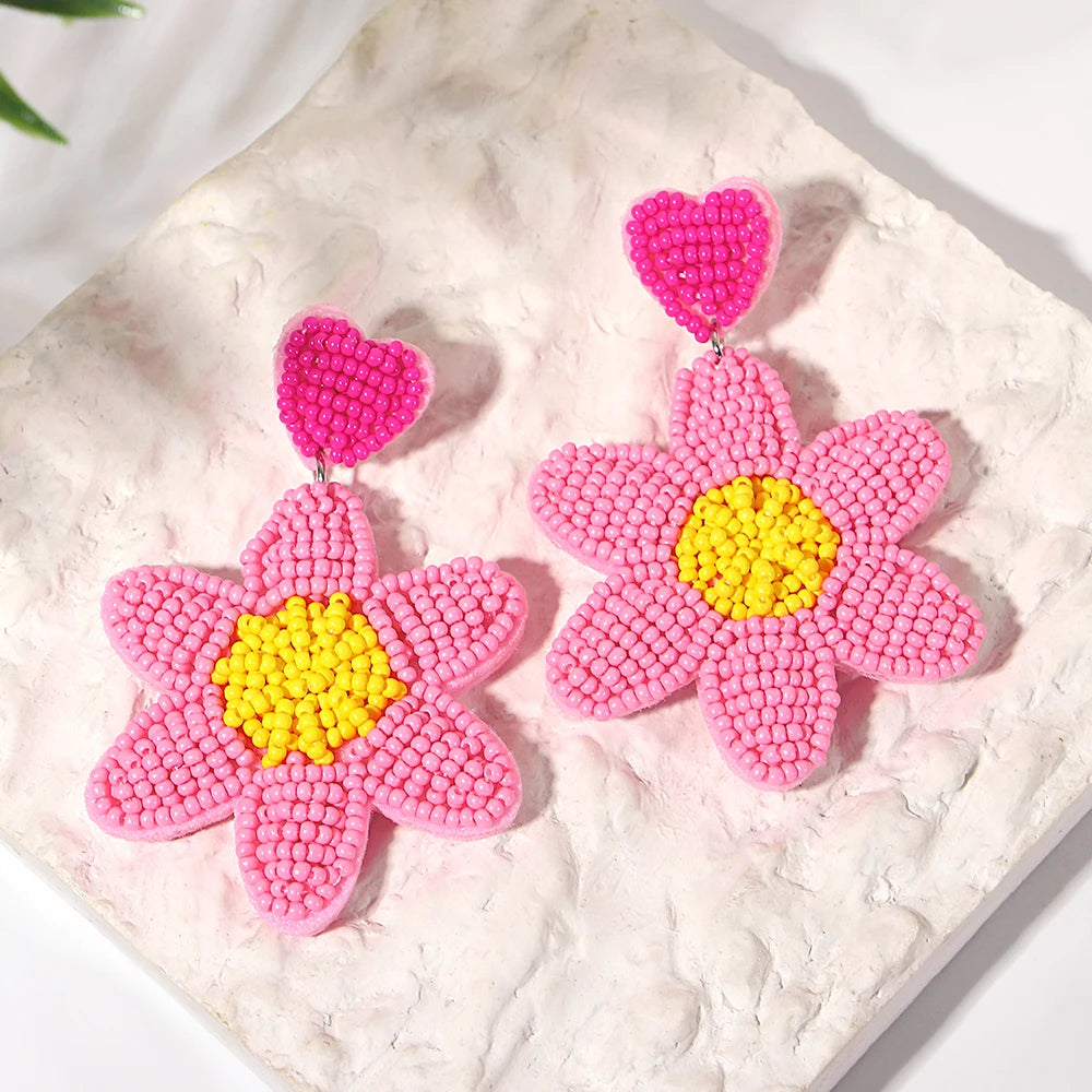 Bohemian Ocean Animal Earrings - Starfish Lobster Conch Seed Bead Drop Earrings for Women