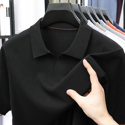 100%  Lyocell Knitwear 2025 Men Spring Summer Trendy Turn Down Collar Knit Tees Short Sleeve Breathable Knit Tops
