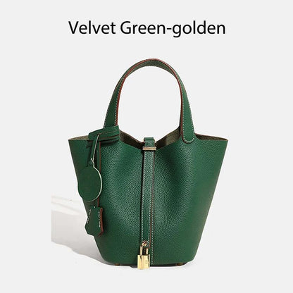 Women Leather Bucket Bag - Genuine Leather Handbag | Large Tote Bag With Silver Hardware