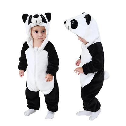 Baby Winter Rompers - Soft Polyester Hooded Jumpsuit With Animal Pattern, Machine Washable