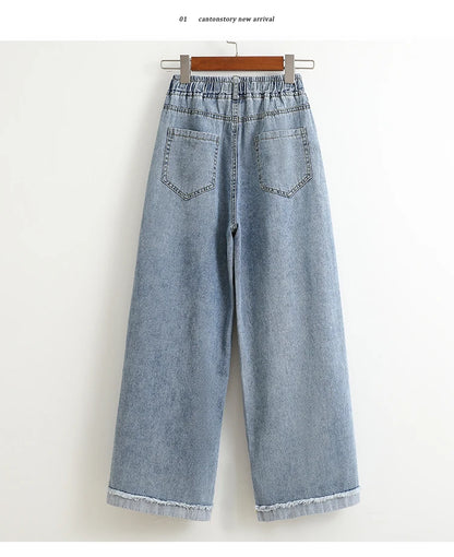Spring Fall Casual Oversize Denim Pants 2026 Plus Size Hight Waist Wide Leg Jeans Women Korean Streetwear Washed Pants