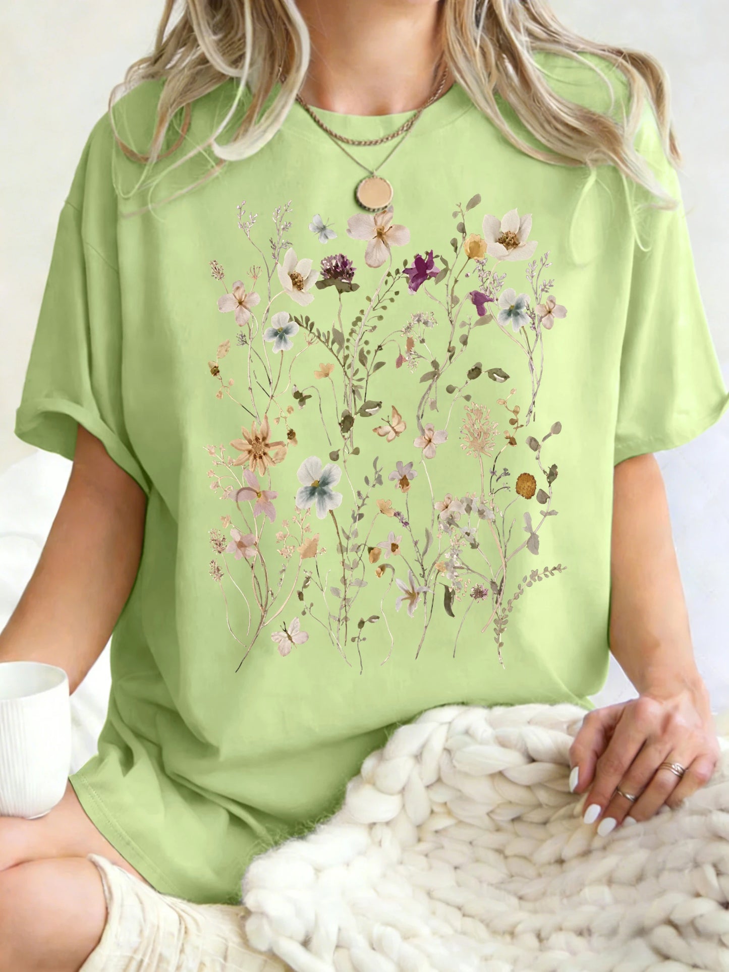 Beautiful Flower Clusters Printing Woman T-Shirt Summer Oversized Short Sleeve O-Neck Cotton T Shirts Y2K Women Sports Tops