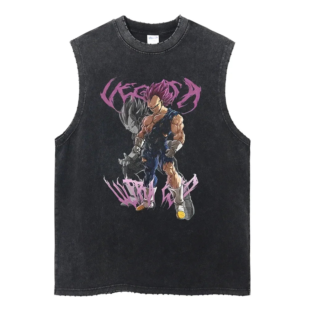 Vintage Vest Washed T-Shirt Anime Dragon Ball Graphic Tank Top Cotton Sleeveless Streetwear Loose GYM T Shirt Men's Clothing