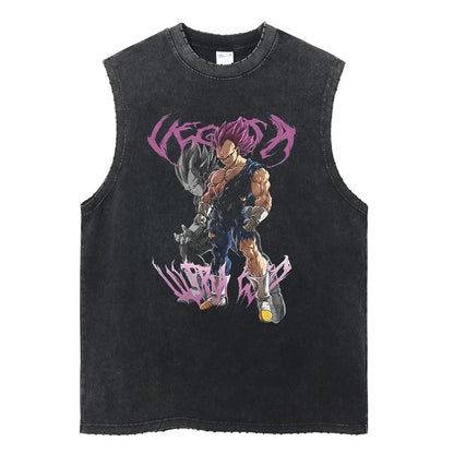 Vintage Vest Washed T-Shirt Anime Dragon Ball Graphic Tank Top Cotton Sleeveless Streetwear Loose GYM T Shirt Men's Clothing